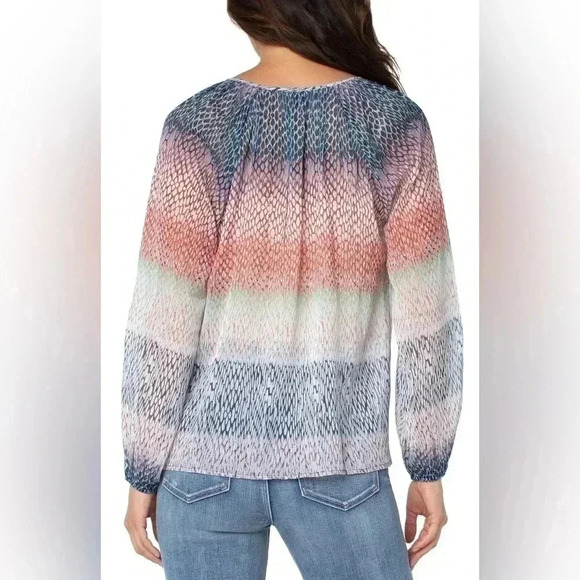 [M] LIVERPOOL LONG SLEEVE SHIRRED BLOUSE WITH NECK  TIES - Picture 2 of 8